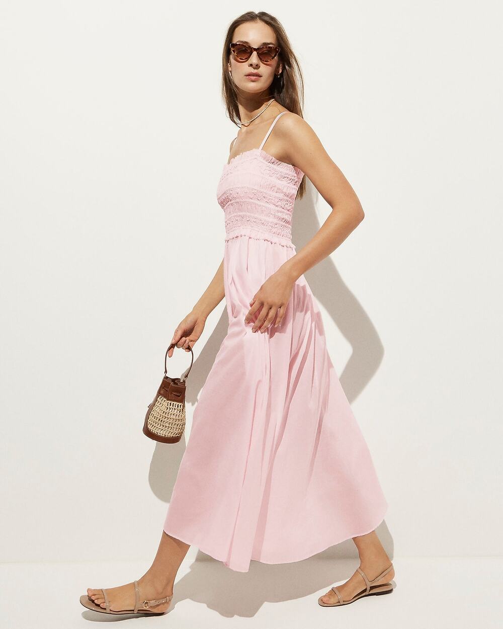 J.Crew Smocked maxi dress in cotton voile White Rose M